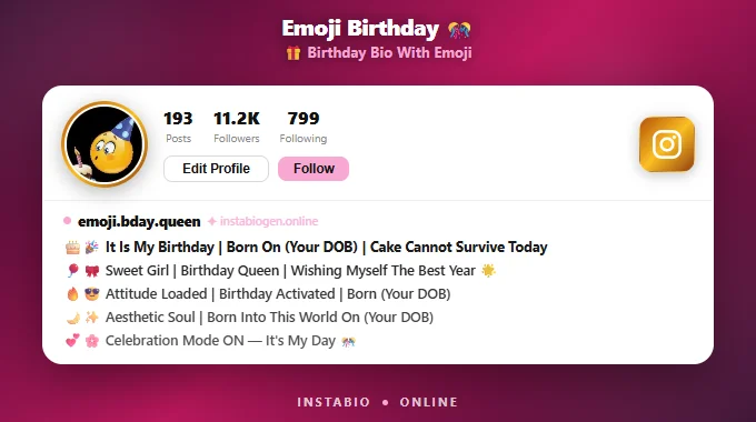 Birthday Bio For Instagram With Emoji